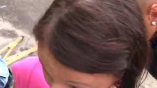 Attractive chick girlfriend woman fucking on the road in public
